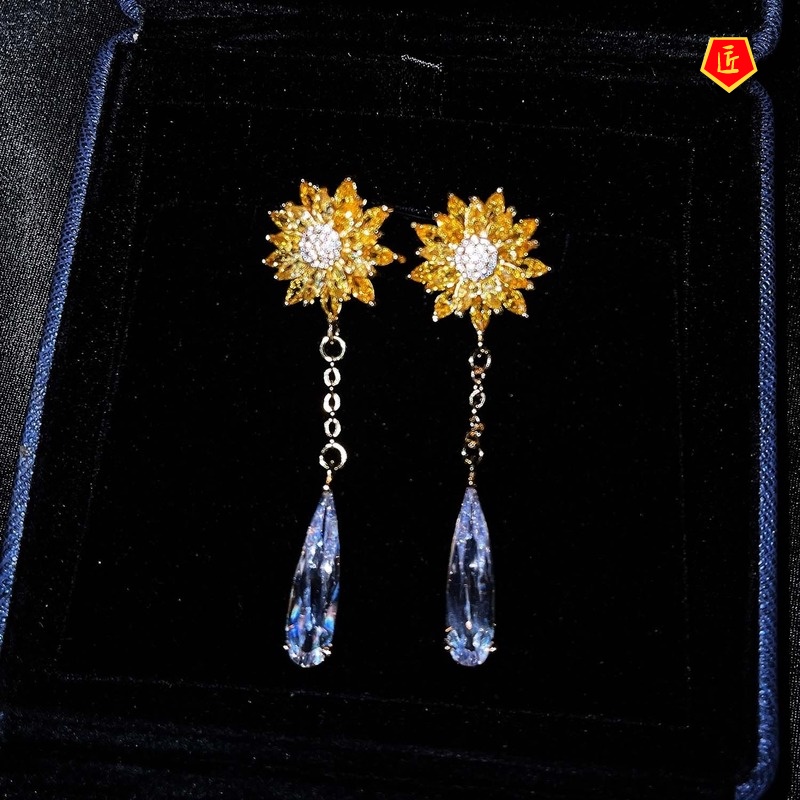 [Ready Stock]Luxury Sunflower Yellow Diamond Stud Earrings