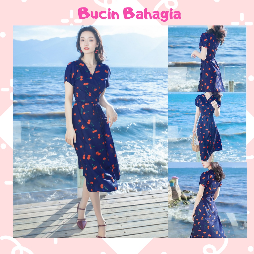 DRESS PANTAI MOTIF LENGAN PENDEK DS17