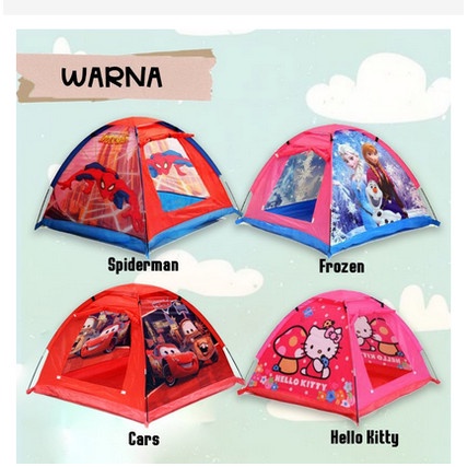 DISKON Tenda Karakter Rumah Bermain Camping Tent Cars Hello Kitty Frozen Mickey Spiderman Princess Tenda Camping Karakter Kartun Outdoor Indoor