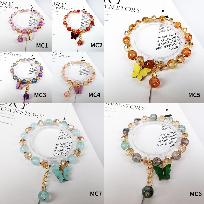Gelang Manikmanik Kristal Warna Warni Bandul Bungakupukupu Gaya Koreabohemian Handmade Untuk Wanita