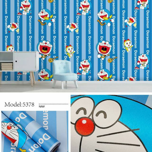 100 Berkualitas Wallpaper Dinding Stiker Ruang Keluarga Kamar Anak 45x10 Motif Doraemon Garis Biru S5378 Shopee Indonesia