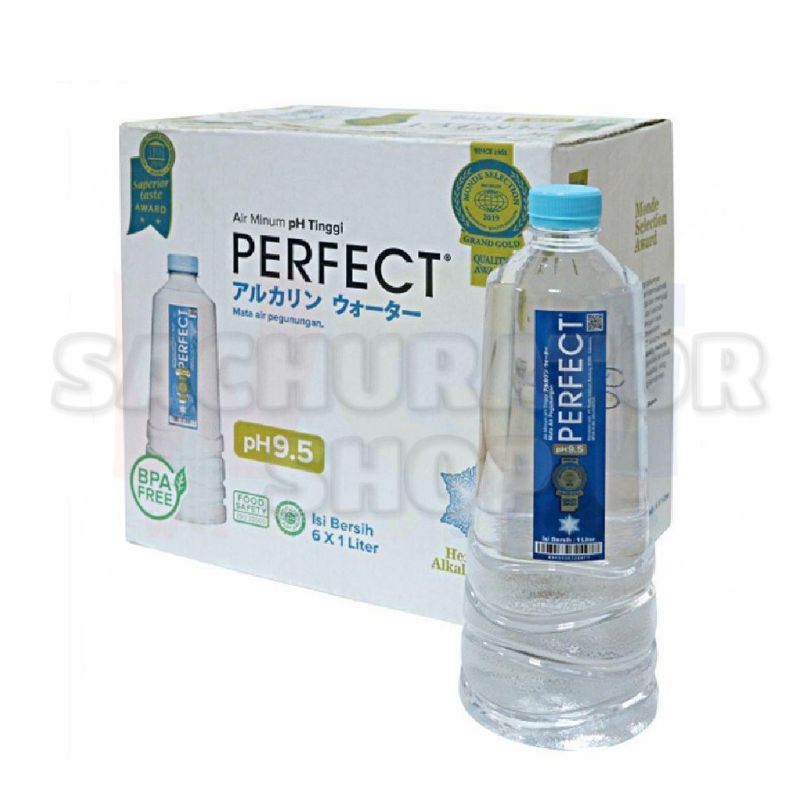 

1 Karton Kardus Dus Dozen Perfek Perfect Air Minum Mineral High PH Tinggi Alkaline Mineral Water Ph 9,5 isi 6 Botol x 1 Liter