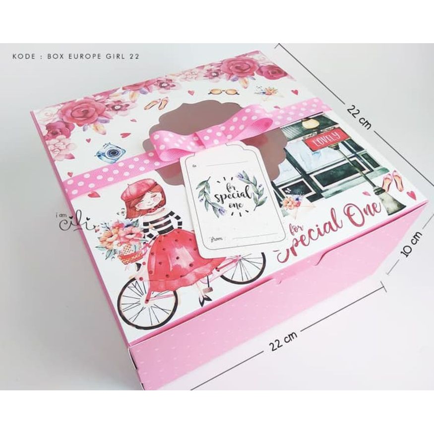 

cli119 DUS EUROPE GIRL22 kotak kue hadiah pink girly FREE pita dan tag