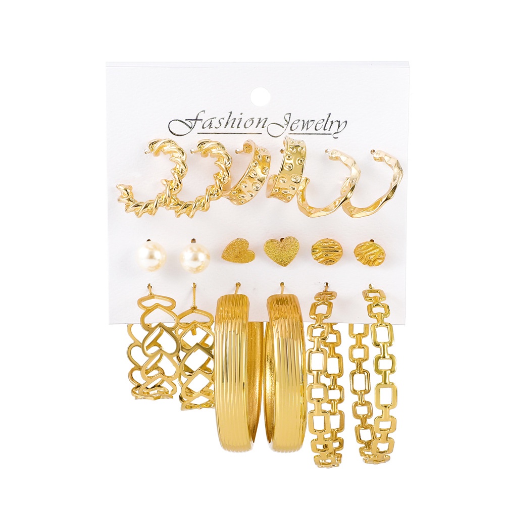 9 Pcs / set Anting Kombinasi Bentuk Bulat Geometris Gaya retro Eropa Amerika Untuk Wanita