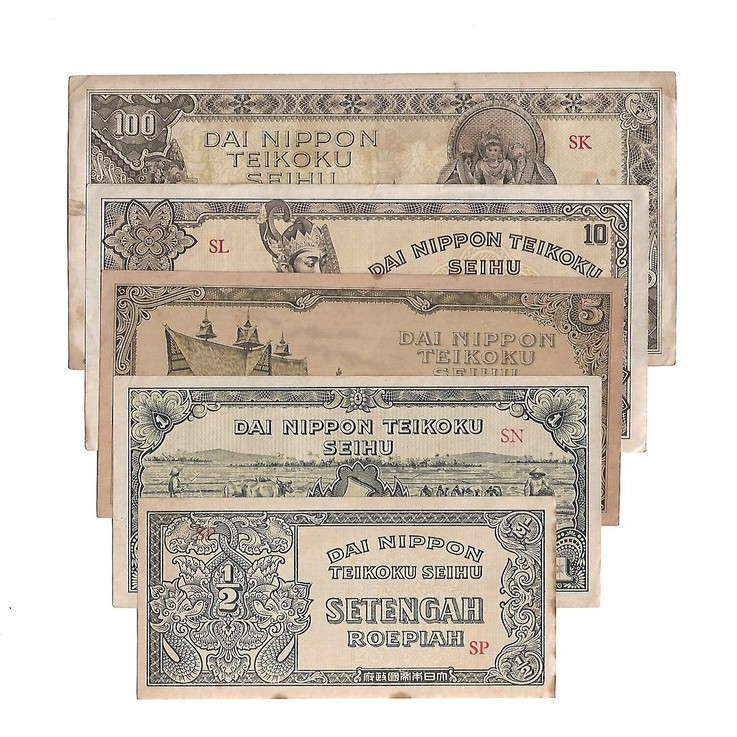 Uang kuno Indonesia 1 set 1943 Seri Dai Nippon Teikoku Seihu VG-F