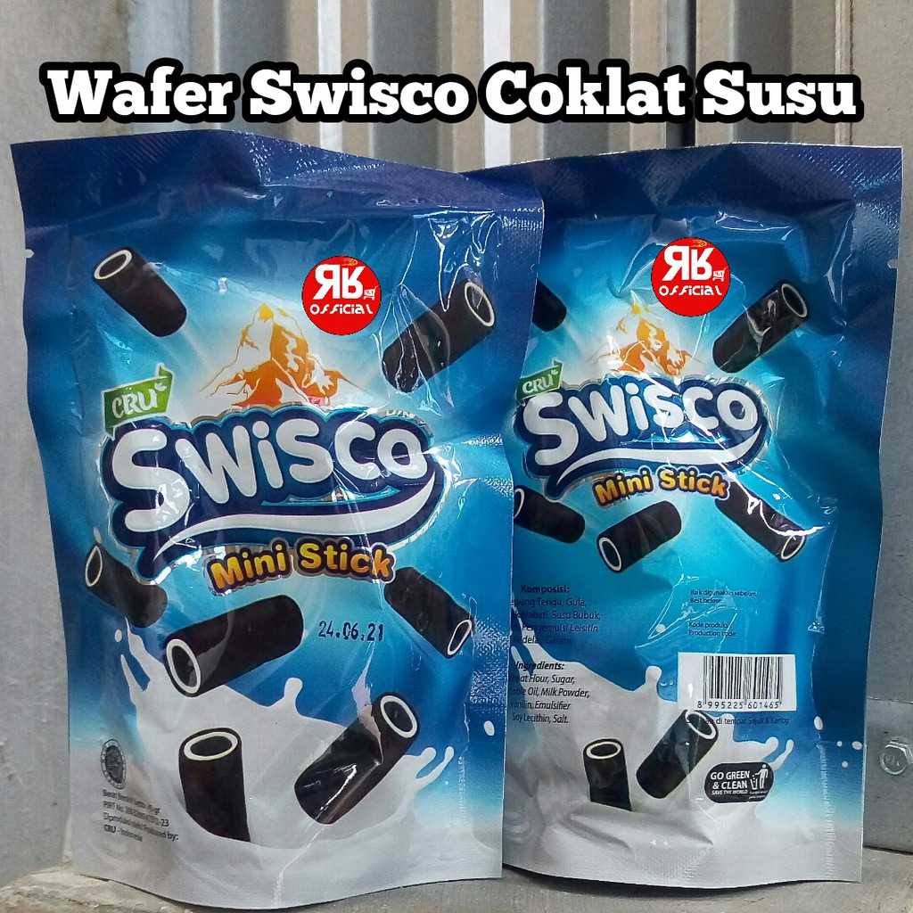 

Cemilan Original Wafer Susu Mini Roll Stik Coklat Swisco 50gr