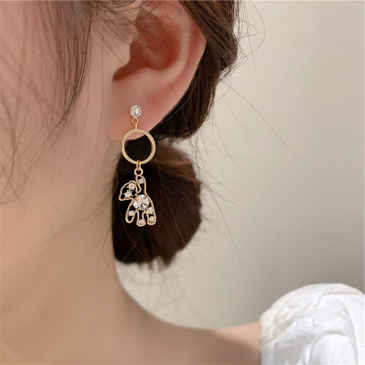 Sparkle Diamond Bears Earrings Lady's Korea Manis Dan Lucu Aksesoris Telinga