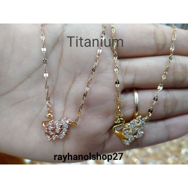 FHASION WANITA TITANIUM KALUNG LIONTIN BEBEK PERMATA CRISTAL PUTIH ANTI PUDAR WARNA GOLD - ROSEGOLD