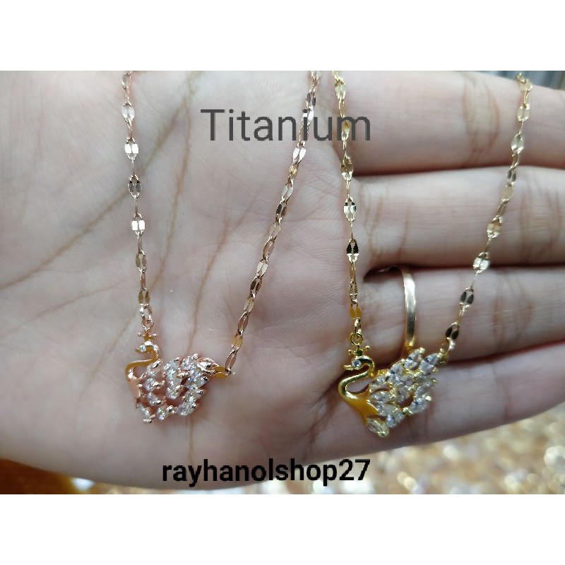 FHASION WANITA TITANIUM KALUNG LIONTIN BEBEK PERMATA CRISTAL PUTIH ANTI PUDAR WARNA GOLD - ROSEGOLD