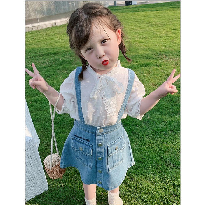 Dress Jeans Overall Anak Perempuan motif PITA RENDA JEANS Import Pakaian Anak Cewek 2-7 tahun