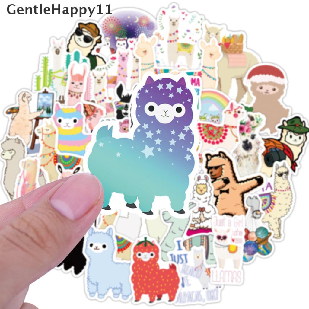 Gentlehappy 50PCS / Set Stiker Motif Kartun Hewan Llama / Alpaca / Domba / Unta Untuk Dekorasi Scrapbook / Craft Diy