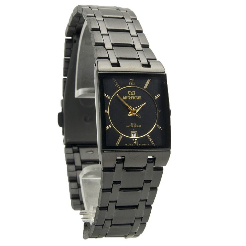 MIRAGE 7908L JAM TANGAN WANITA SEGI EMPAT TIPIS ELEGAN FULL BLACCK