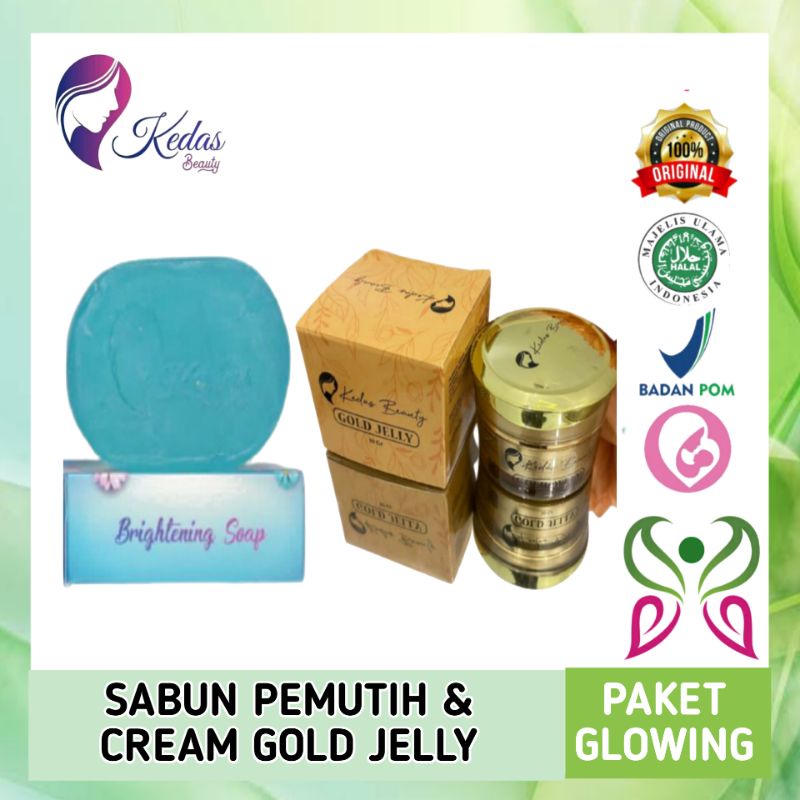 Kedas Beauty Sepaket Glowing ORI BPOM | Brightening Soap /Sabun Pemutih | Gold Jelly | Cream Siang M
