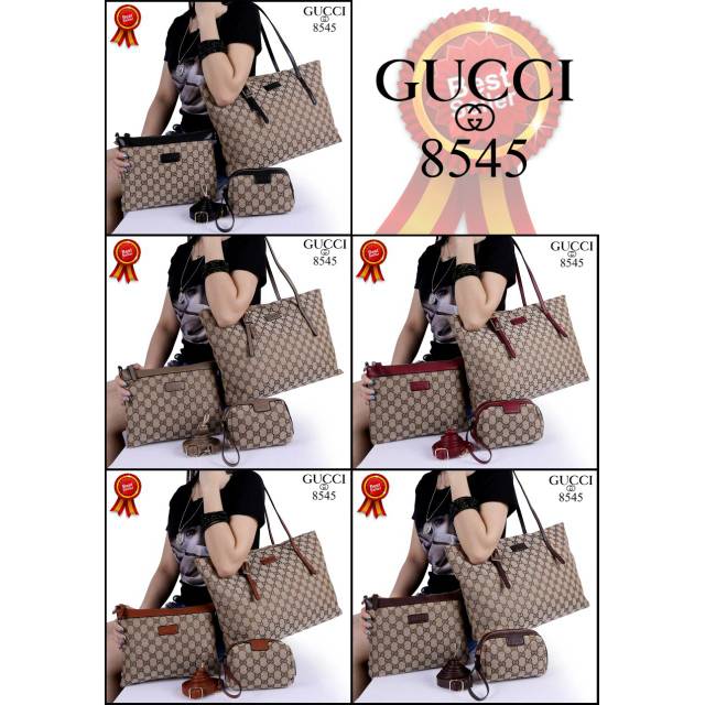 Gucci Shopper Tote Shoulder Bag 3in1 Canvas 8545