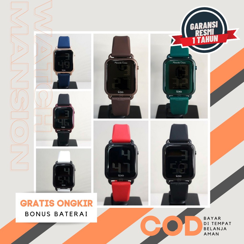 JAM TANGAN WANITA ALEXANDRE CHRISTIE 9332 AC9332 DIGITAL RUBBER ORIGINAL GARANSI FREE BATERAI