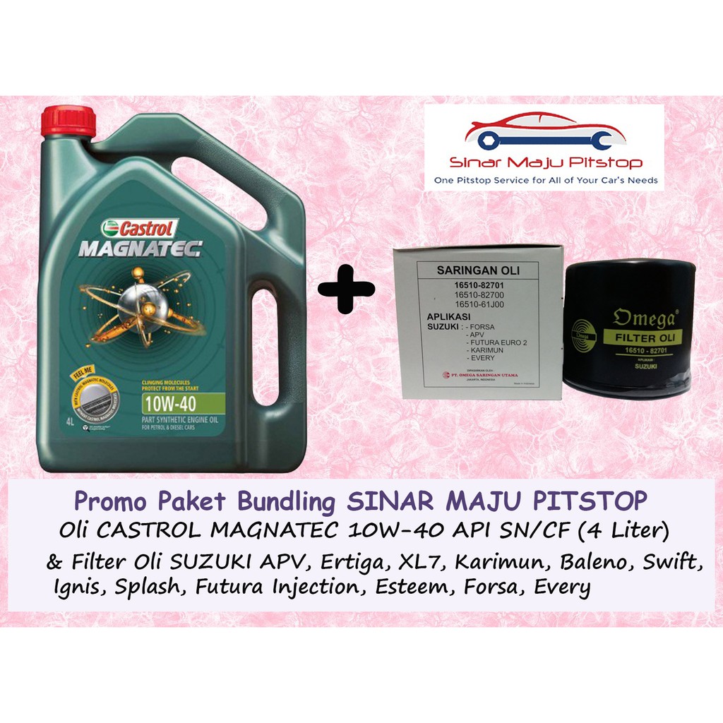 Paket Oli Mobil CASTROL MAGNATEC 10W-40 SN 4 Liter & Filter Oli SUZUKI APV & APV ARENA & APV LUXURY