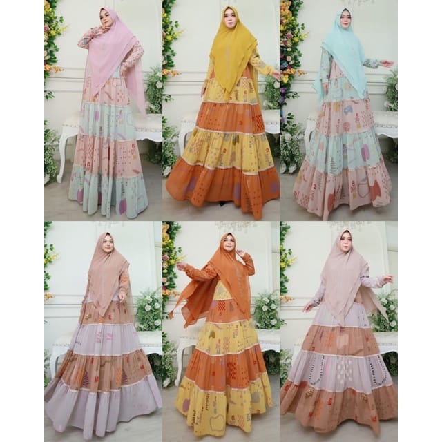 gamis set syari  kaeswari ori by eldeena kanya /  Gamis dress muslim syari set khimar pari motif pri