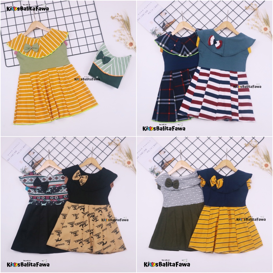 Dress Evelin uk 1-2 Tahun / Baju Anak Perempuan Atasan Model Dres Cewek Gaun Pesta Motif Polos Bunga