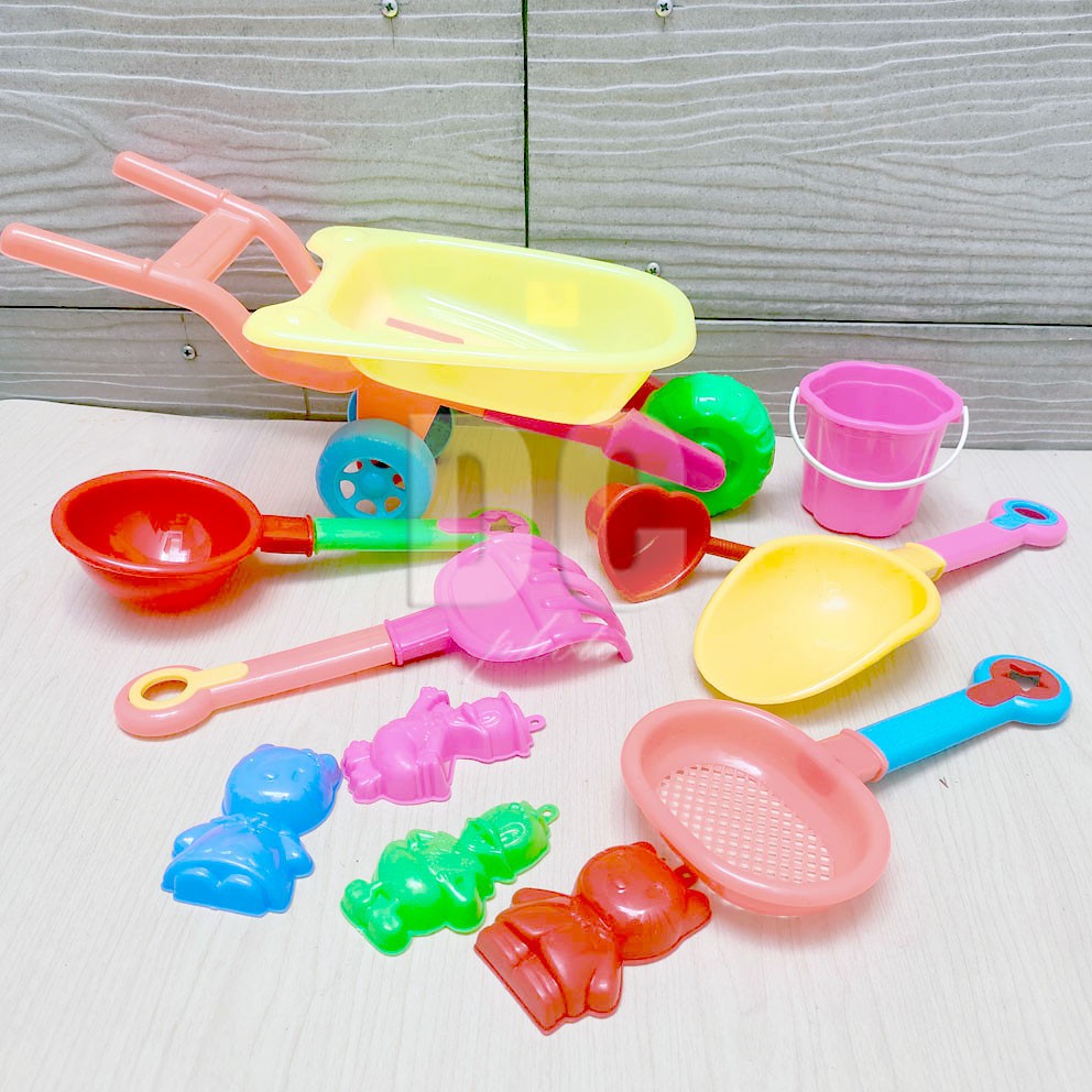 Gerobak Pantai PANJANG 39CM Warna RANDOM Mainan Ember Pasir Cetakan Sekop Gayung