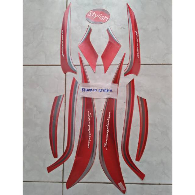 Striping scoopy stylish 2018 2019 merah dop original
