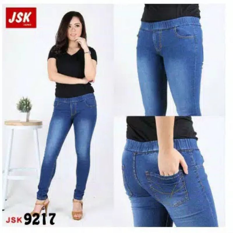 Legging Jegging Jeans Pinggang Karet Cewe Wanita Super Jumbo Big Size