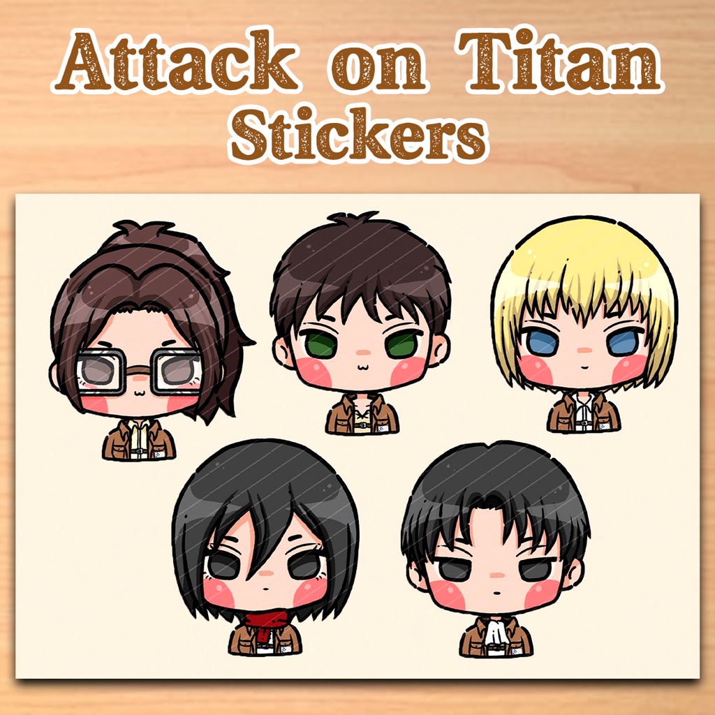 

5pcs Attack on Titan Sticker Sheet - Stiker Waterproof Anti Air Shingeki no Kyojin Chibi Stickers AoT SNK Eren Armin Mikasa Levi Hange