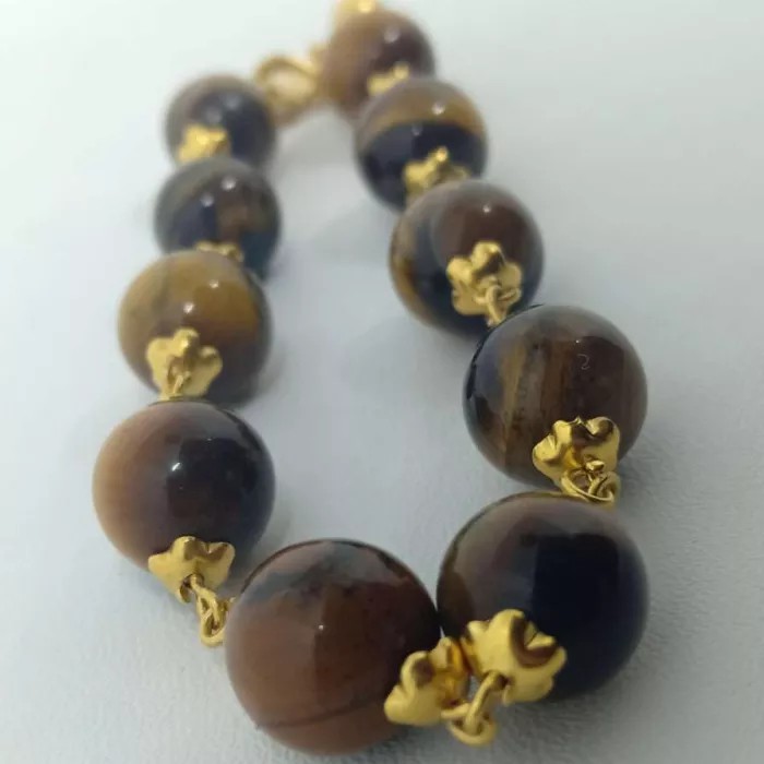 Gelang Batu Giok Tiger Eye Lapis Emas 24K