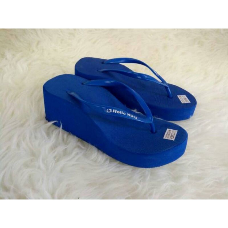 Sandal Wedges Spon Warna BIRU dengan JEPIT POLOS