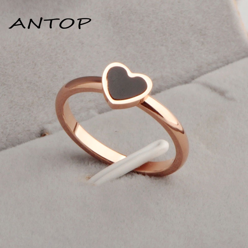 Korean Cinta Hati Cincin Titanium Lapisan Emas Model  Rose Gold ANTOP