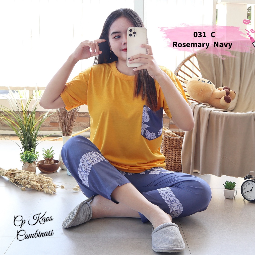 IZANY Piyama Dewasa CP Oblong Kaos Celana Panjang Rayon Fit to XL-031 ROSEMARY NAVY