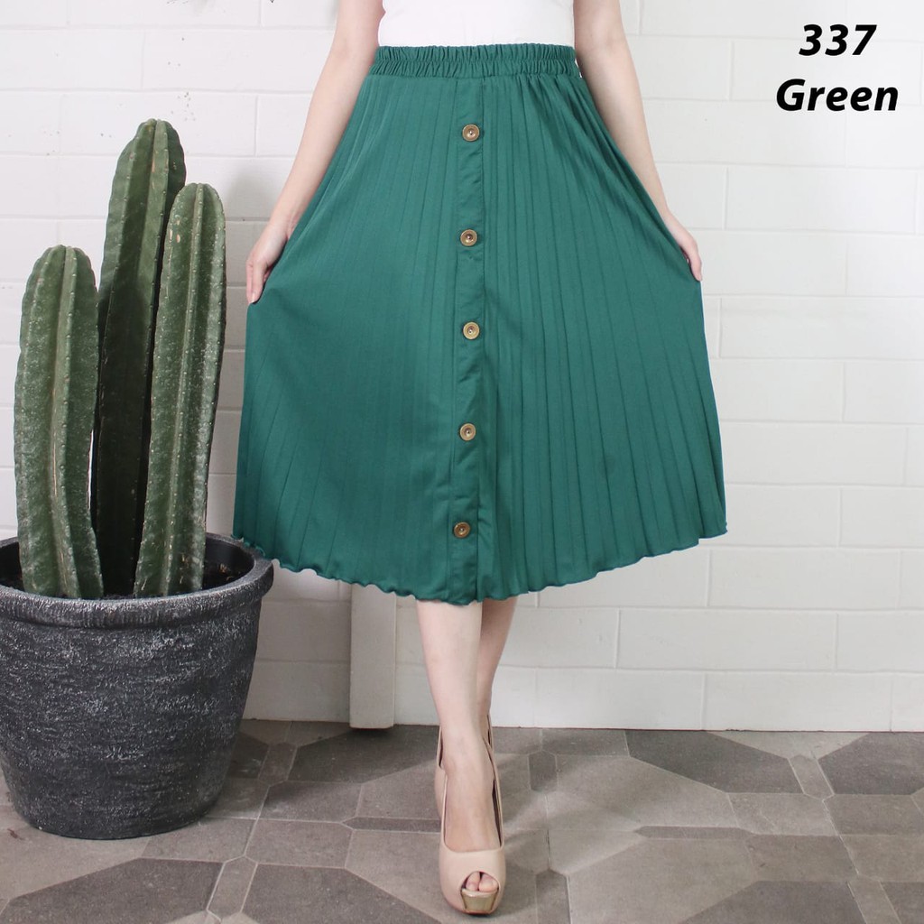 ROK PLISKET KANCING 337 PRISKET MIDI PENDEK PLEATED SKIRT FLARE SKIRT MIDI 7/8 FLOWY REMPEL