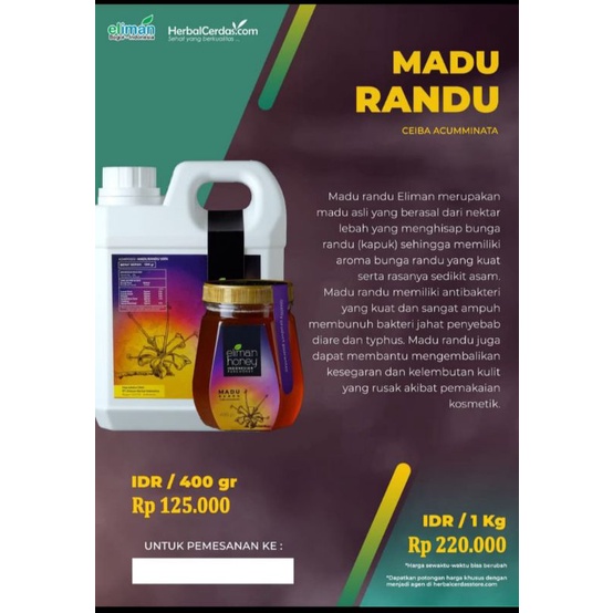 

Madu Randu Eliman - Madu Murni 100% Thibbun Nabawi