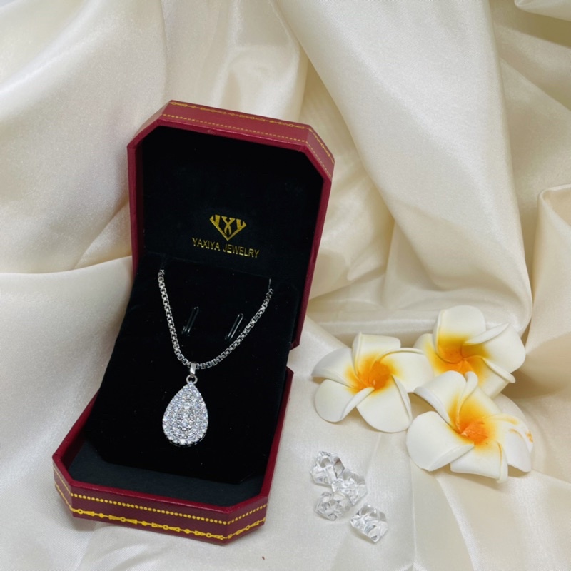 Kalung liontin oval mewah silver yaxiya