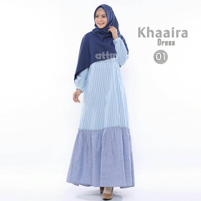Attin gamis motif garis 2 layer khaaira dress