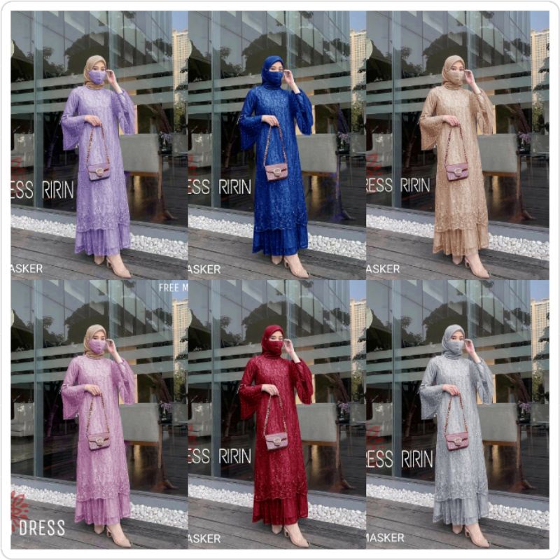 DRESS RIRIN FULL TILE GAMIS BROKAT TILE DOT MUTIARA PREMIUM KELILING GAMIS PESTA KONDANGAN TERBARU M