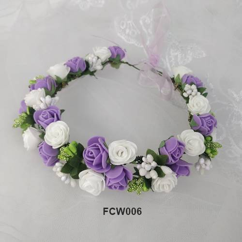 [PRODUK TERLARIS] FLOWER CROWN UNGU PUTIH AKSESORIS PESTA PENGANTIN ANAK FCW006