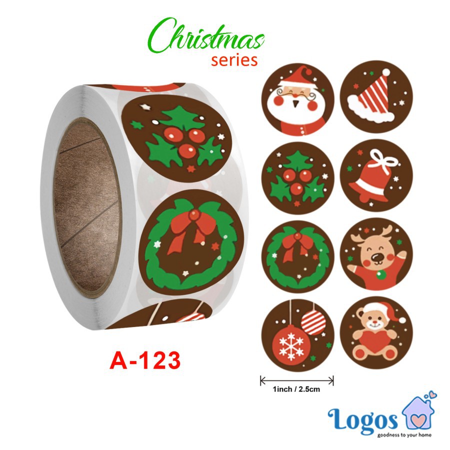 

Christmas Round Sticker stiker bulat Xmas Ornament Natal Santa snowman