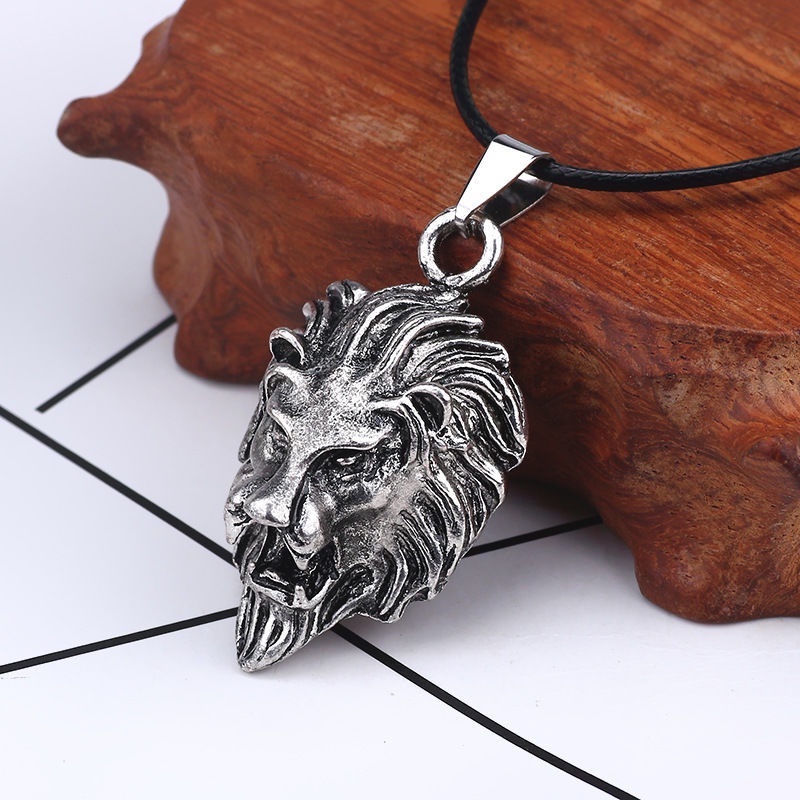 Eropa Dan Amerika punk retro lion's head pendant Pria Mendominasi Kalung Pribadi Hewan Kulit lanyard Baru