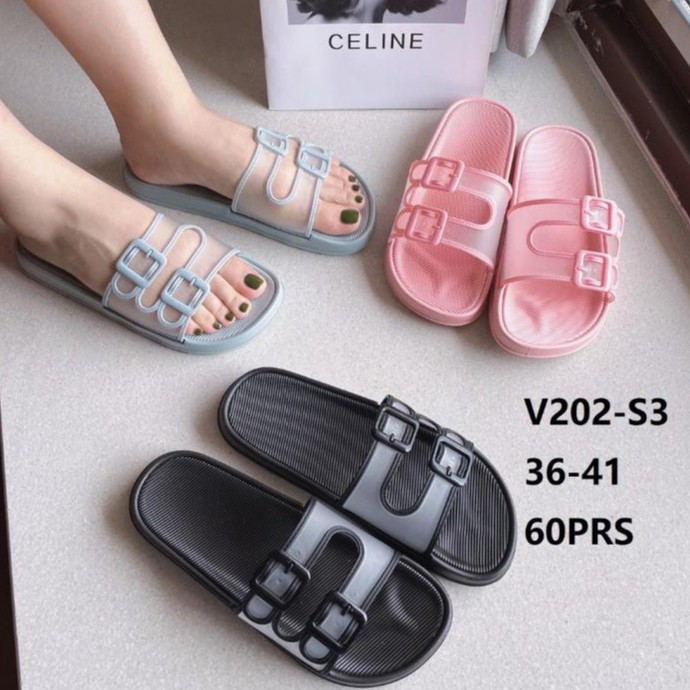 Sandal Slop Wanita Karet Balance Jelly Import Bening Transparan Gesper Kokop 202