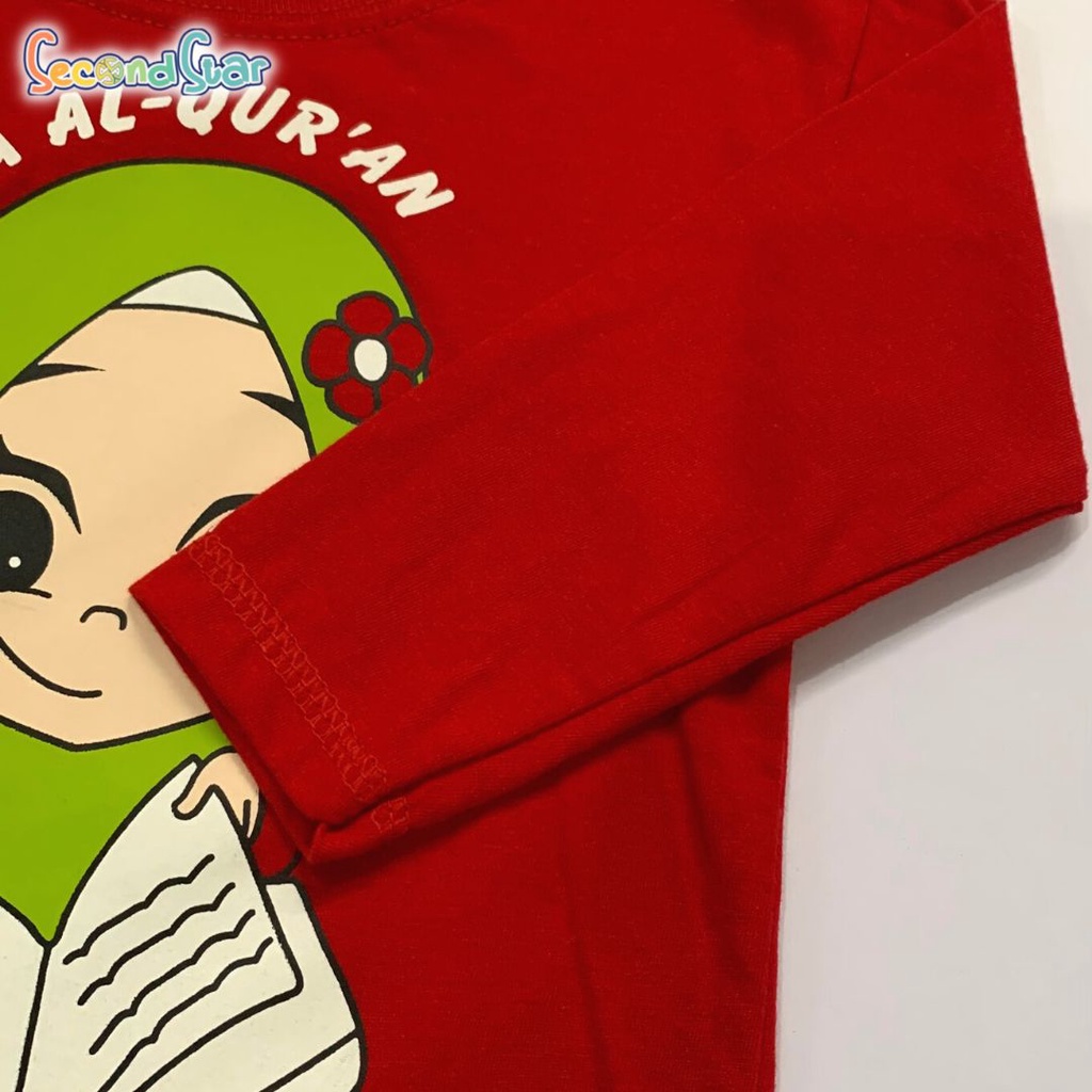 Secondstar baju anak perempuan Kaos oblong lengan panjang islami warna merah pastel 1-8 tahun