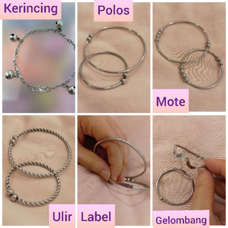 Gelang besi bayi dewasa lonceng kerincing / gelang anak / gelang baja tahan karat / gelang monel dewasa