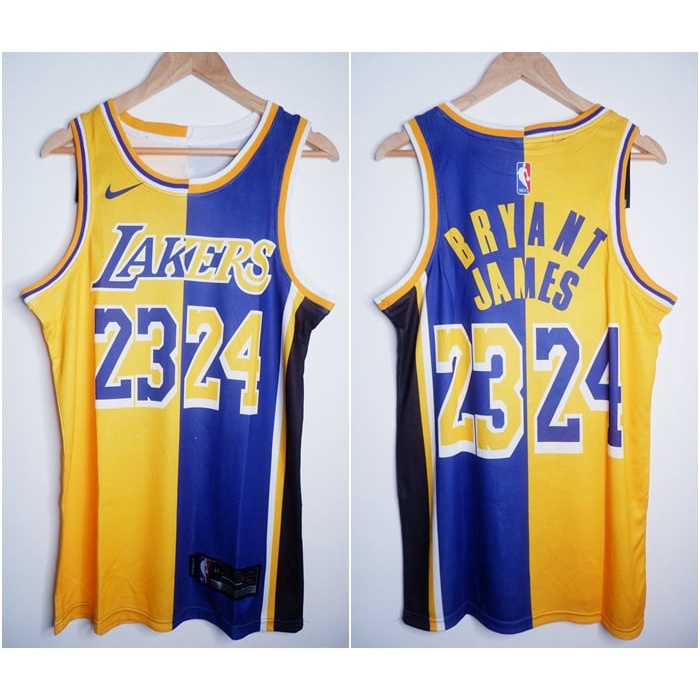 Jual JERSEY BASKET NBA SPLIT LAKERS 2324 JAMES BRYANT UNGU KUNING