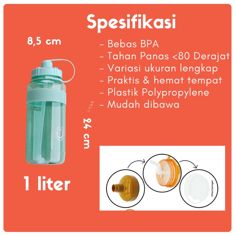 Botol Tumbler 1 Liter Botol Minum Sport Cup Jumbo 1000 ml (B074) Botol Obat Herbal dan Botol Olahraga Multifungsi Botol Tahan Panas digunakan Kesekolah anak ada Cocok Untuk di Botol Tumbler Kantor