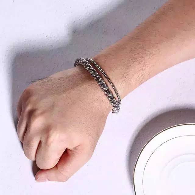 Gelang pria titanium asli stainless steel