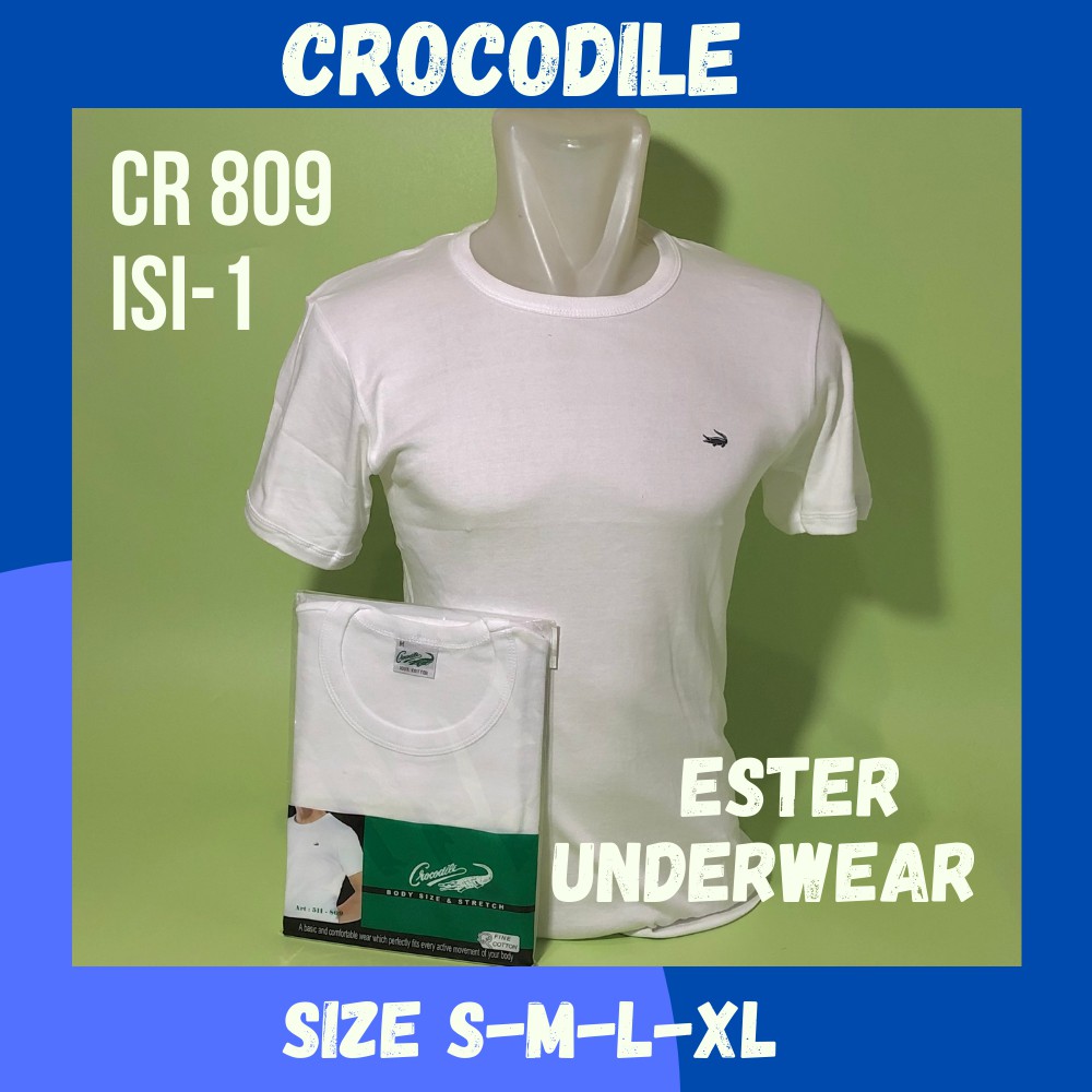 Oblong Pria O-Neck CROCODILE CR 809 PUTIH ISI 1Pcs