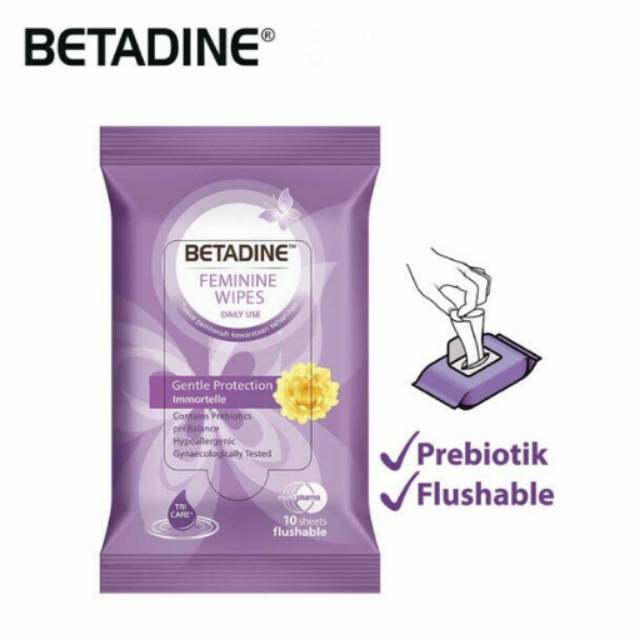 Betadine  Feminine Hygene 60ml / Tisu Kewanitaan Pembersih Kewanitaan isi 10 probiotik / Tisu travel untuk kewanitaan / Travel kit