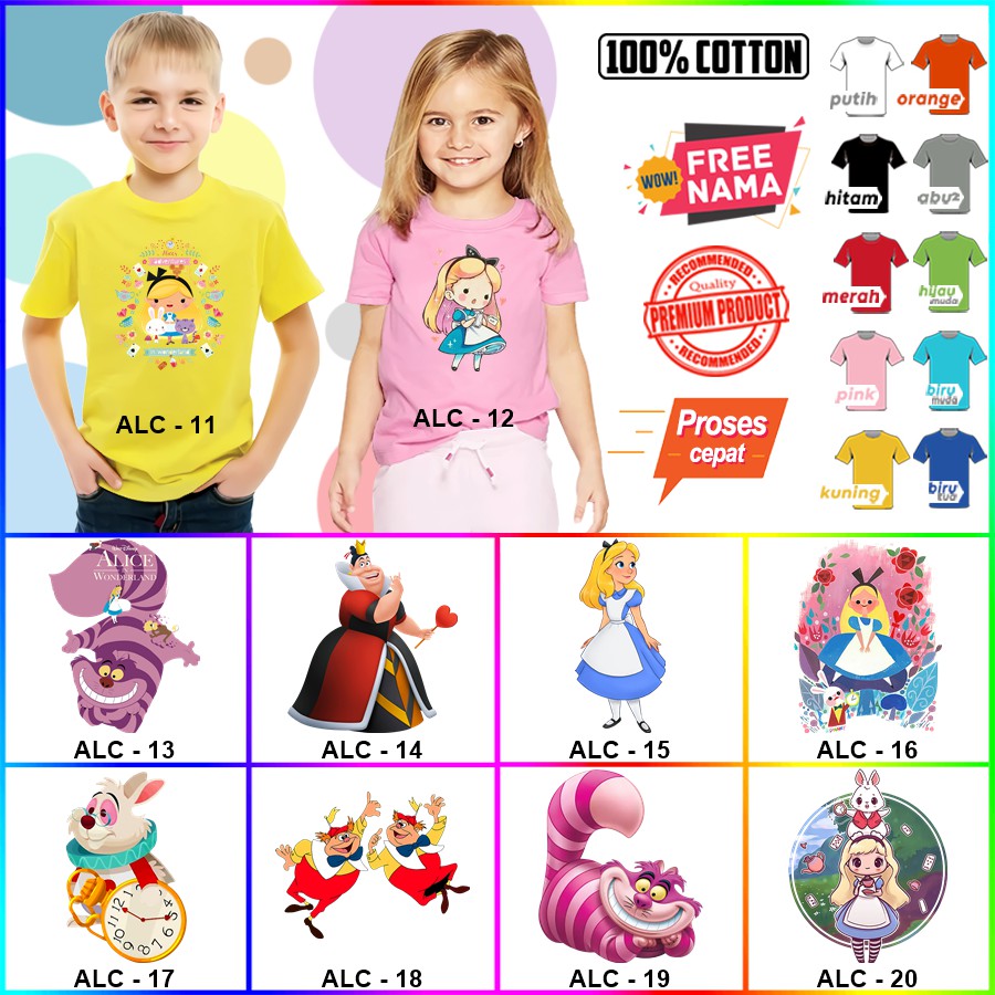 Baju Kaos ANAK DAN DEWASA ALICE IN WONDERLAND COUPLE (FREE NAMA)