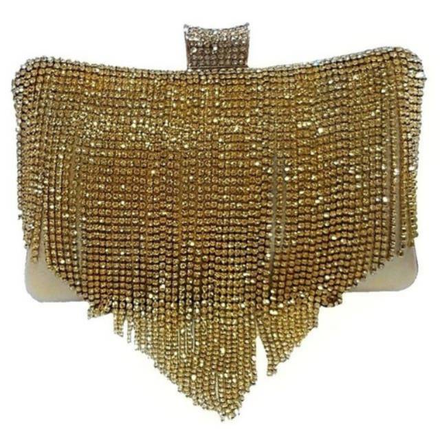 clutch swarovski beads permata gold silver naxi dress crown perlengkapan pernikahan sangjit 80104