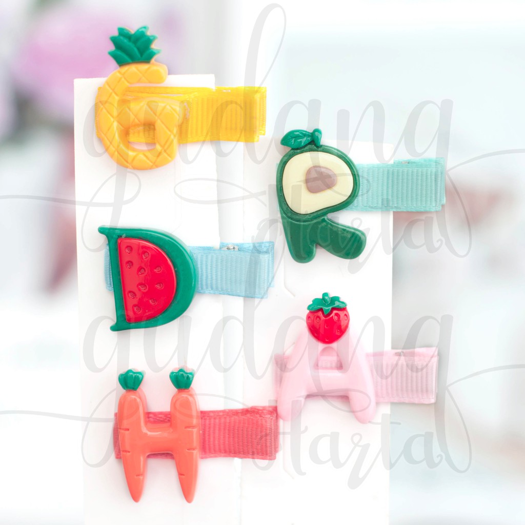 Jepit Rambut Anak Fruit and Letter Buah Huruf Lucu ISI 2 Hairclip GH 201238