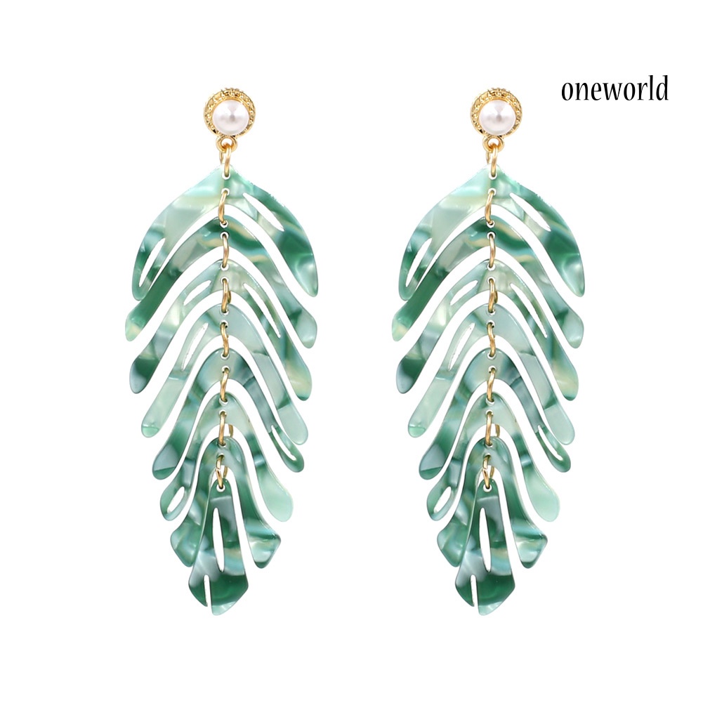 OW# Bohemian Women Resin Leaf Shaped Dangle Ear Stud Earrings Party Jewelry Gift